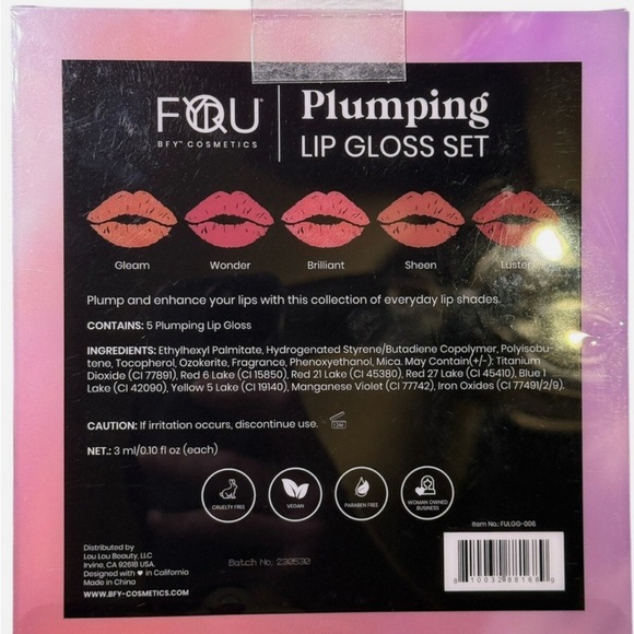 FOU Beauty For You 5Pc Set Highly Pigmented Plumping Lip Gloss  (059) - Picture 2 of 2
